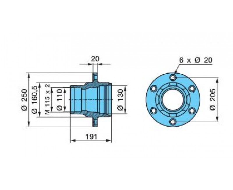 Ступиця BPW ECO 17,5 барабан (6 шпильок під гайку) підшипник 50/80
