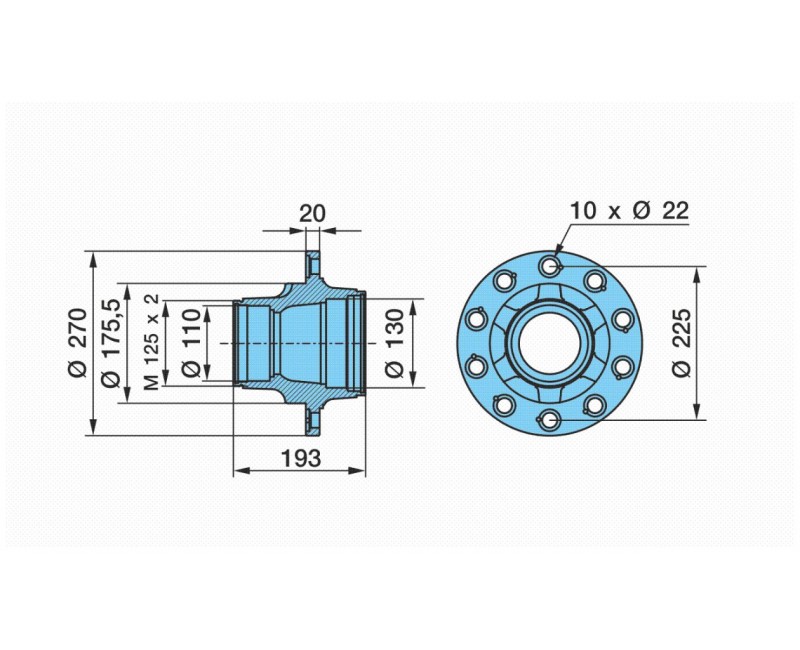 Ступиця BPW ECO 17,5-19,5 барабан (10 шпильок під гайку) підшипник 50/80