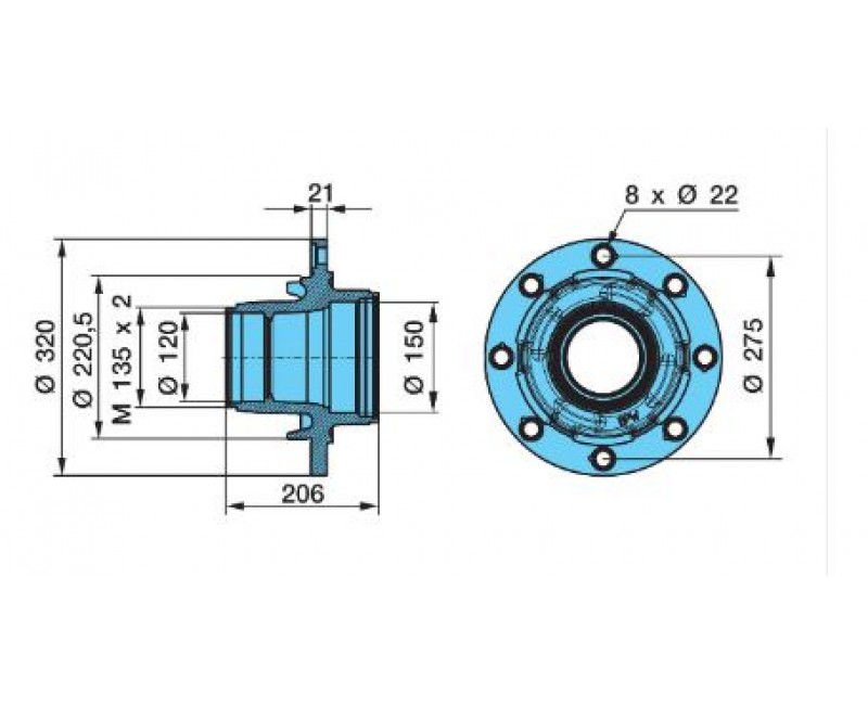 Ступиця BPW ECO (гайка) 17,5-19,5 8 шпильок 65/90 03.272.46.14.0