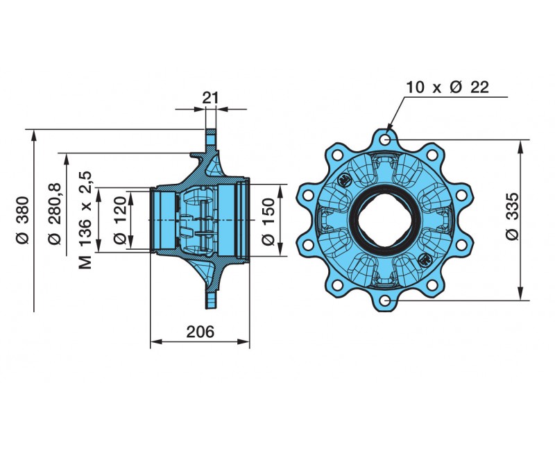 Ступица BPW ECO усиленная 12 т, выше чем обычная 03.272.43.12.0 (Ось 24.40.744.054)