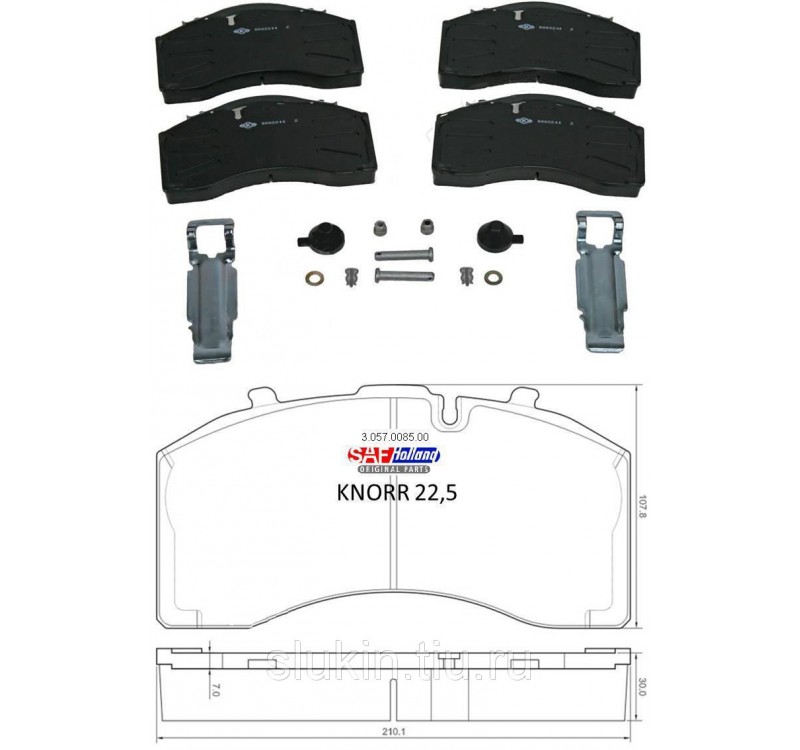 Колодки гальмівні дискові комплект 211x108x30 Knorr SK7 Series (без вирізу) (вир-во Contech)