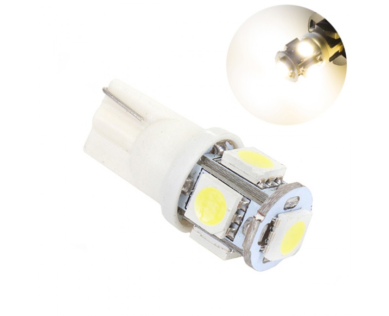 Лампа LED б/ц габарит та панель приладів T10-5 SMD (розмір 5050) V24 Теплий Білий
